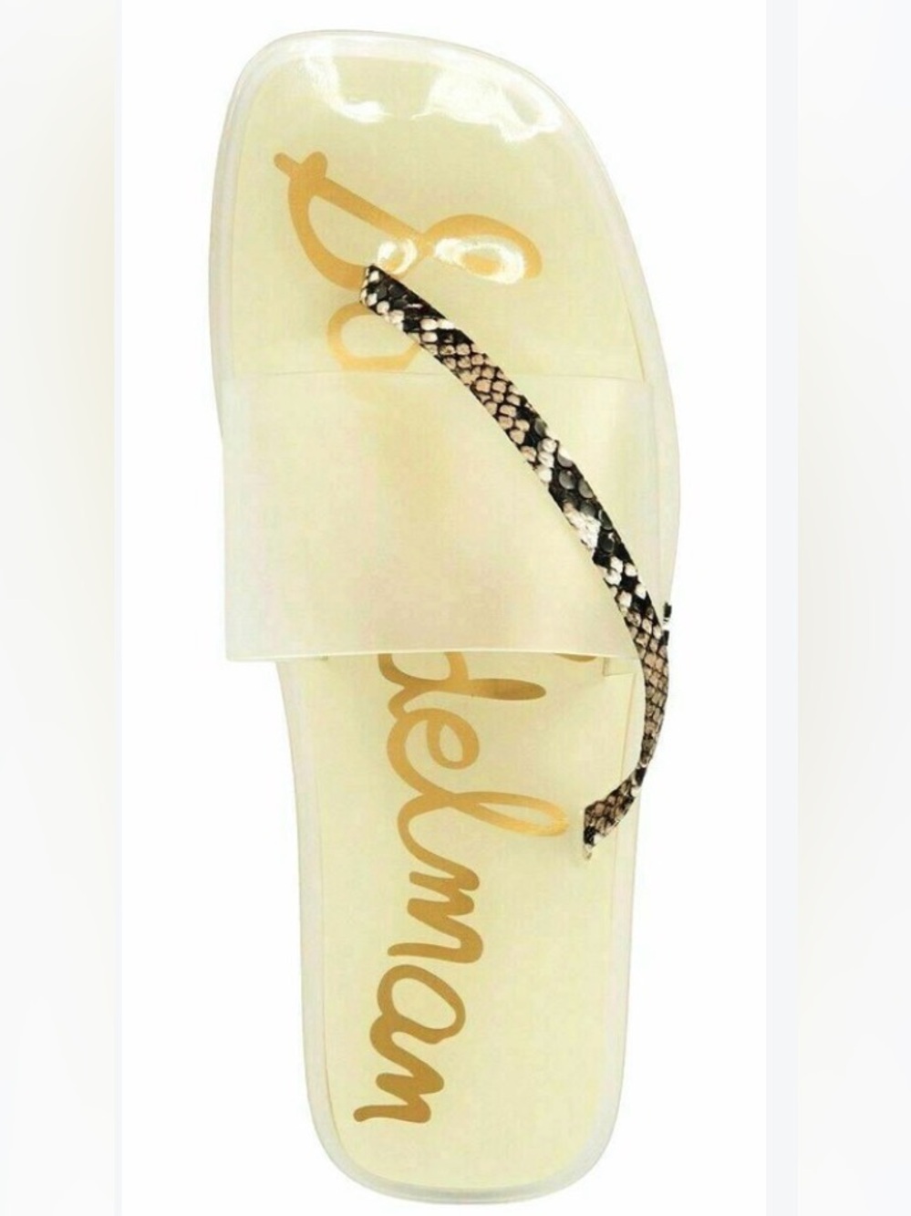 Sam Edelman Cream Clear Slide Sandal with Snake-Print Thong